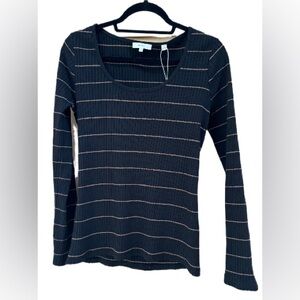 VINCE NWT LADIES’S LONG SLEEVE PULLOVER, BLACK & TAUPE, SIZE LARGE- RETSIL $145